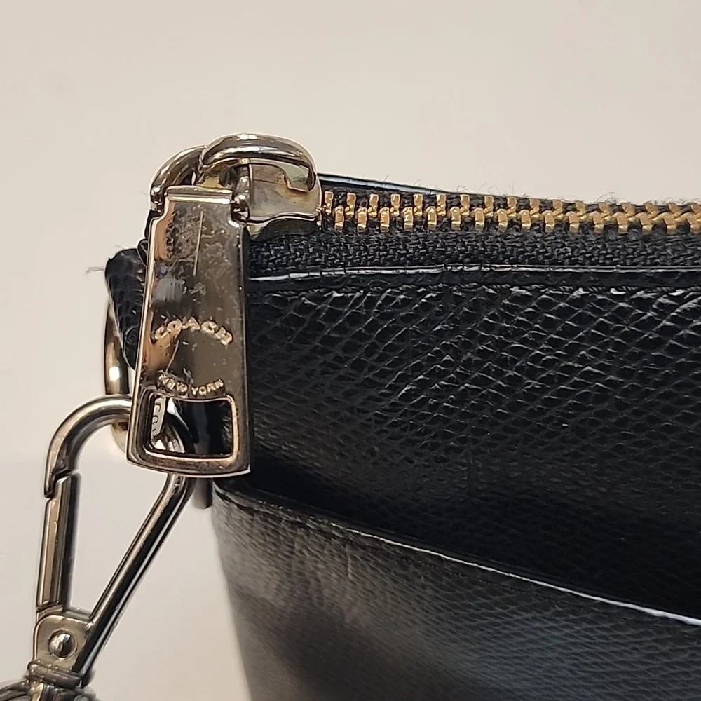 Coach Black Saffiano Leather with gold trim Shoulder Bag